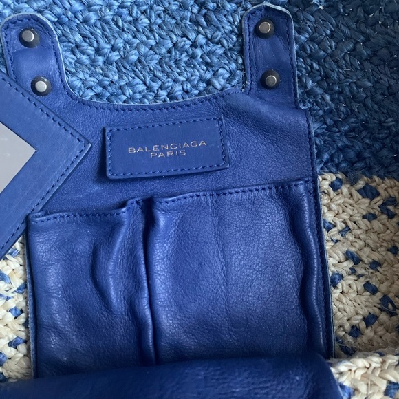 Balenciaga Blue Raffia & Leather Panier Basket Tote - Picture 5 of 13